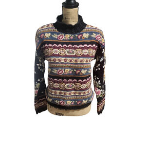 Express Tricot hand knit multicolor sweater, mock neck, size small